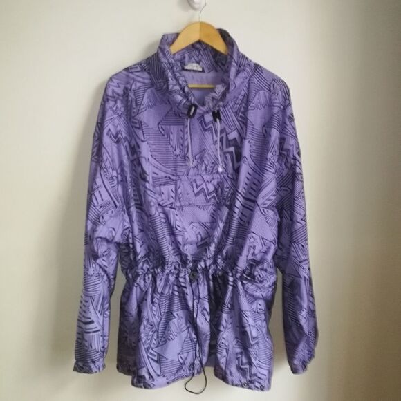 VINTAGE MISTRAL Purple & Black Abstract Comic Oversized Rain Coat Size Large - Picture 2 of 16